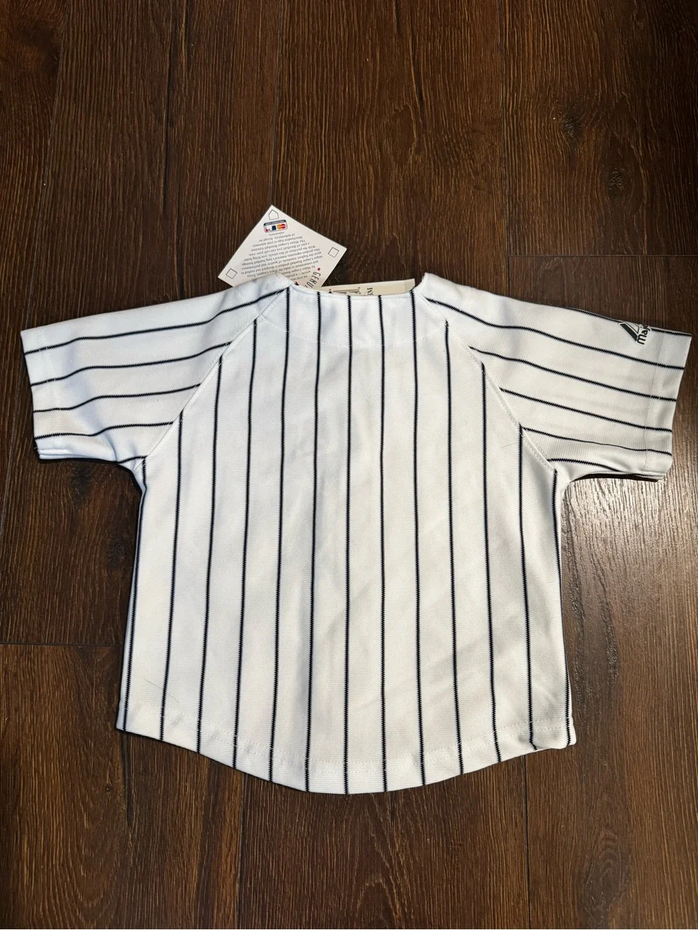 Majestic White Baseball Jersey with Navy Pinstripes - Kids